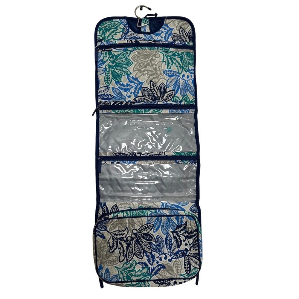 Vera Bradley Hanging Travel Organizer Quilted Toiletry Bag Blue Green Floral